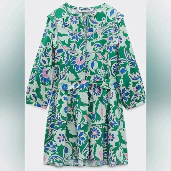 Zara Loral Print Mini Dress Size L - Picture 1 of 3
